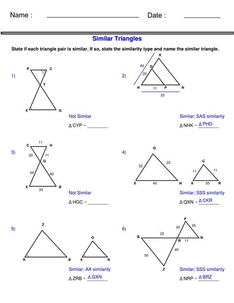 Similar Triangles Worksheets -state the similarity type - Similarity ...