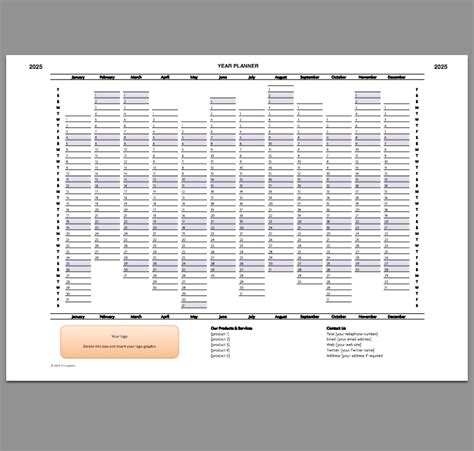 Year Planner template 2025 - Excel printable file – Infozio