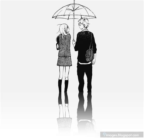 anime loving each other couple umbrella | Soho Images