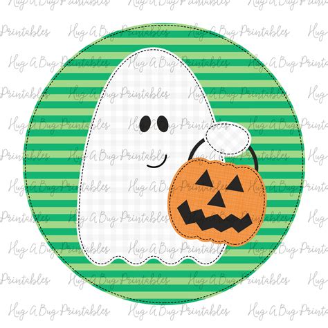 Ghost Candy Bucket Circle Faux Applique Digital File JPG PNG - Hug A ...