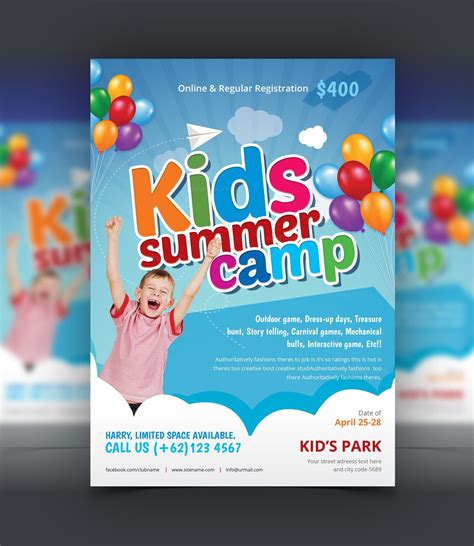 Excellent Kids Summer Camp Flyer Design Template 001525 - Template Catalog