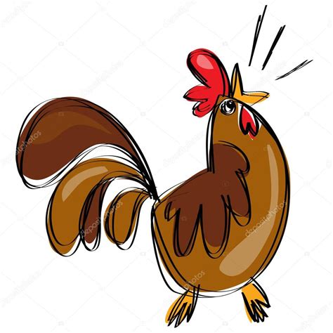 Cartoon brown rooster crowing in a naif childish drawing style — Stock ...