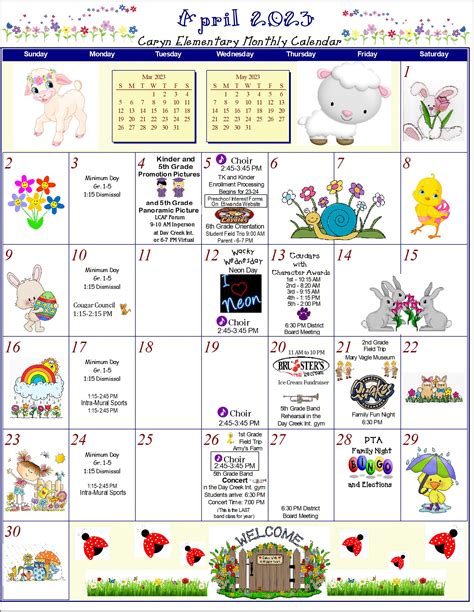 Caryn Monthly Calendar | Caryn Elementary School