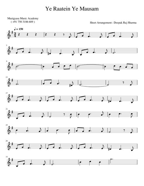 Ye Raatein Ye Mausam Sheet music for Piano (Solo) | Musescore.com