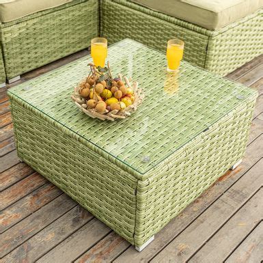 Rent to own COSIEST Outdoor Furniture Wicker Glass-Top Coffee Table - Oliva Green - FlexShopper