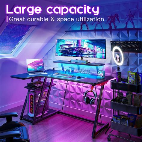 MOTPK L Shaped Gaming Desk with LED Lights & Power Outlets, Gaming Computer Desk 39inch with ...