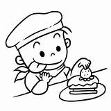 Cute Cartoon Boy Eating Cake Coloring Page sketch template
