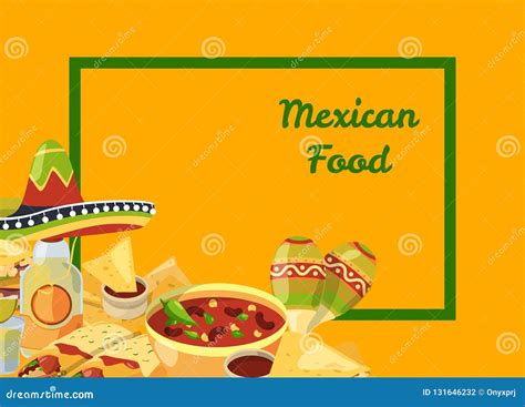 Vector Cartoon Mexican Food Background With Place For Text Illustration ...