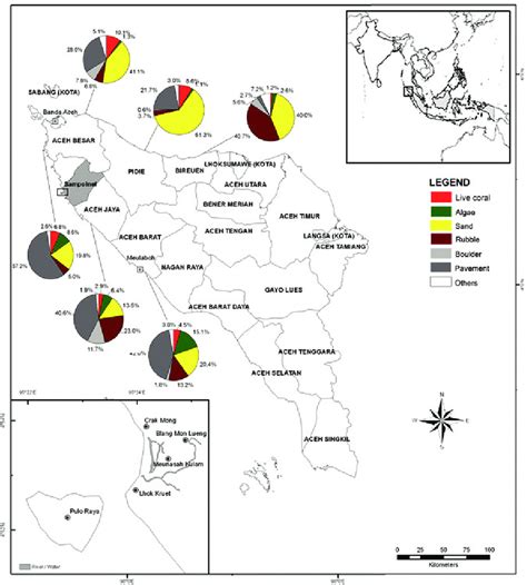 Map of Aceh province, Indonesia, showing its districts, including the ...