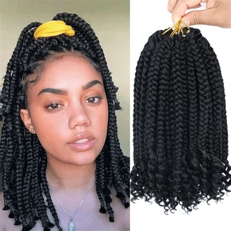 Layashow 12 Inch Crochet Bohemian Box Braids Curly Ends 6 Packs - Black ...