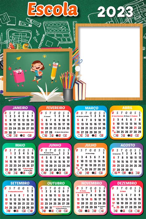 Calendário 2023 Escola Moldura PNG para Personalizar - Imagem Legal