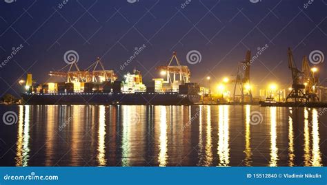 Cargo Ship In The Port At Night Stock Photo - Image: 15512840