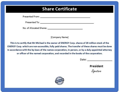 Shareholder Certificate Templates