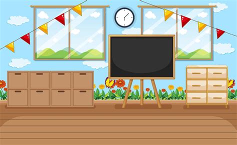 Empty kindergarten room with classroom objects and interior decoration 3046165 Vector Art at ...