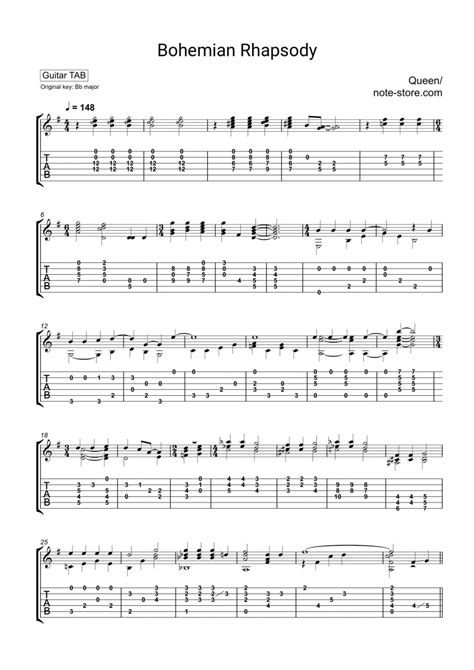 Queen - Bohemian Rhapsody chords, guitar tabs in Note-Store | (Guitar ...