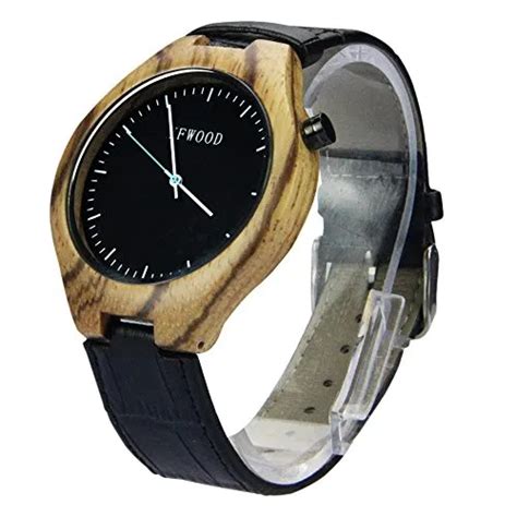 Men's Wooden Watch Adjustable Black Leather Band Best Offer Clothing, Shoes and Jewelry Shop ...