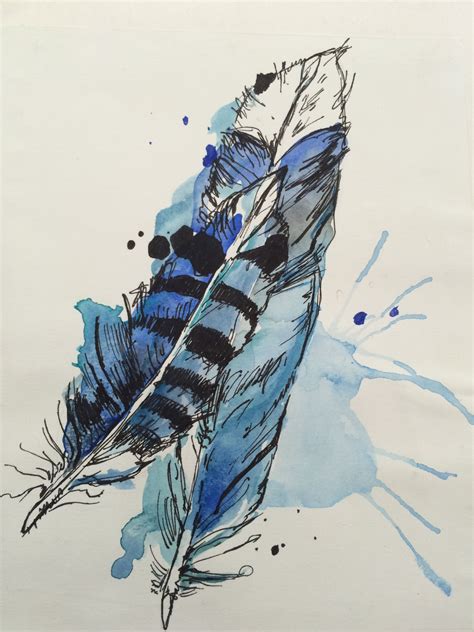 Watercolour and fine liner feathers in the style of Abby Diamond ...