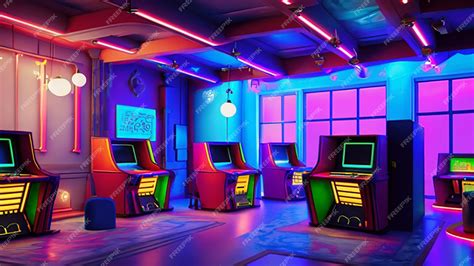 Premium AI Image | Retro inspired gaming room with arcade machines and neon lights