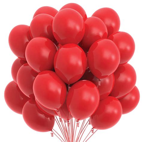 Prextex Rubber 75 Red Party Balloons 12 Inch Red Balloons With Matching ...