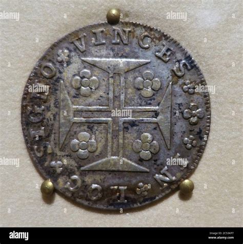 IN HOC SIGNO VINCES, Portuguese reis coin, silver Stock Photo - Alamy