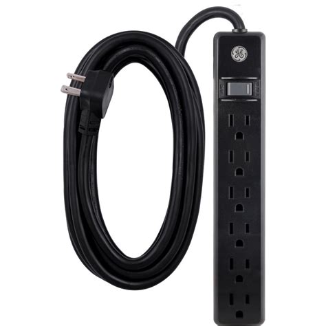 GE 6-Outlet Grounded Power Strip with 12 ft. Long Extension Cord in Black-45192 - The Home Depot