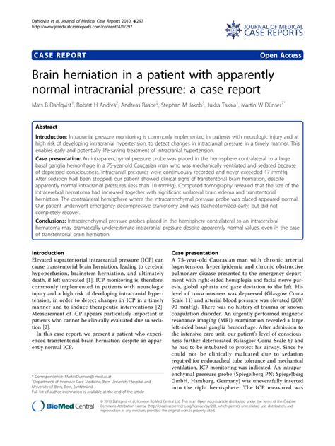 (PDF) Brain herniation in a patient with apparently normal intracranial pressure: A case report