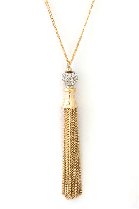 Pave Ball Tassel Necklace - Necklaces