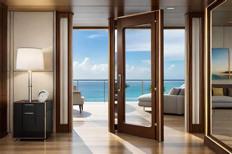 Premium AI Image | a room with a view of the ocean and a balcony with a ...