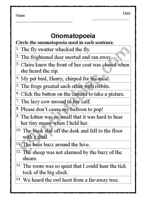 Onomatopoeia - ESL worksheet by JONAC