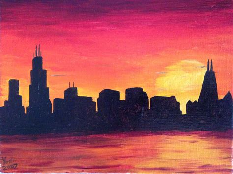 Chicago Skyline at Sunset by local Cary, IL artist Vasili Zentefis. Beautiful! | Black paper ...