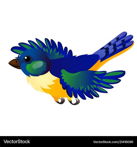 Blue flying animated bird isolated on white Vector Image