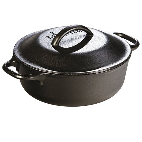 Lodge 2 Qt. Serving Pre-Seasoned Cast Iron Round Stock Pot with Lid ...