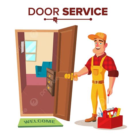 Unlock Door Vector Hd PNG Images, Locksmith Repairman Vector Unlock The Door Service Cartoon ...