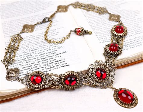 Medieval Necklace Ruby Necklace Red Garb Victorian | Etsy