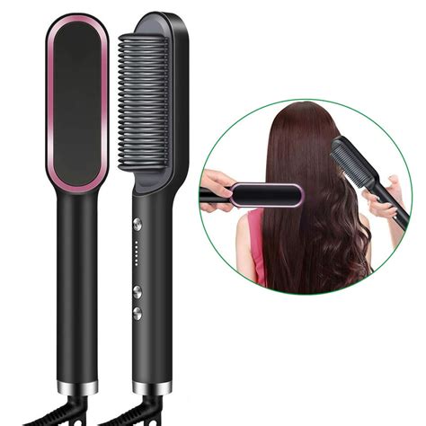 Hair Straightener Brush, Hair Straightening Iron Built with Comb, 25s Fast Heating & 5 Temp ...