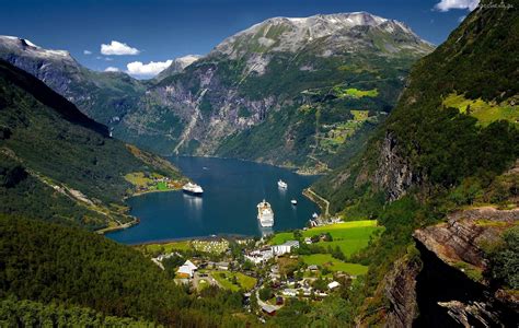 Download Cruise Ship Fjord Mountain Norway Man Made Village Image