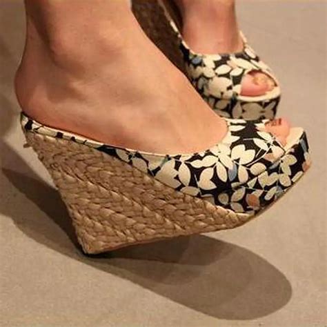 Aesthetic straw braid summer wedges platform sandals slippers open toe women's high heels plus ...