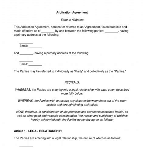 Arbitration Agreement - FREE - Template - Word and PDF