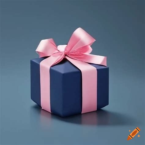 Navy blue gift box with a pink satin ribbon on Craiyon