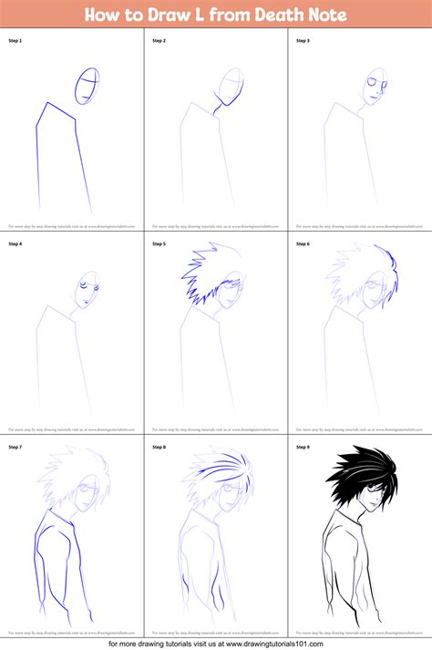 How to Draw L from Death Note (Death Note) Step by Step | DrawingTutorials101.com