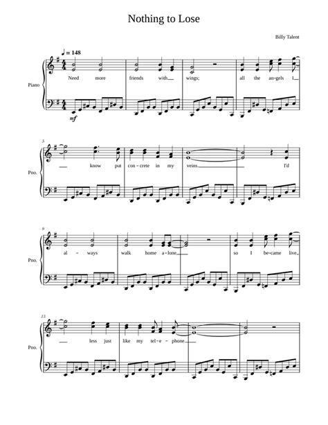 Nothing to Lose - Billy Talent sheet music for Piano download free in PDF or MIDI