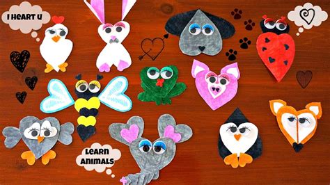 Create Cute Animals Using Heart Shapes | Learn Animal Names and Sounds ...