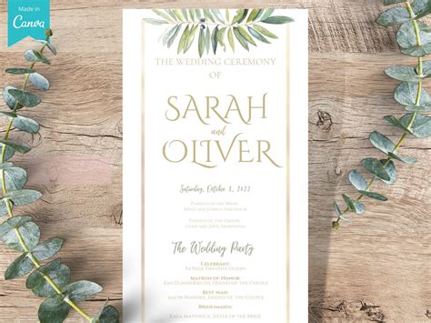 Catholic Wedding Program Template Download, Watercolor Greenery Wedding Boho Ceremony Program ...