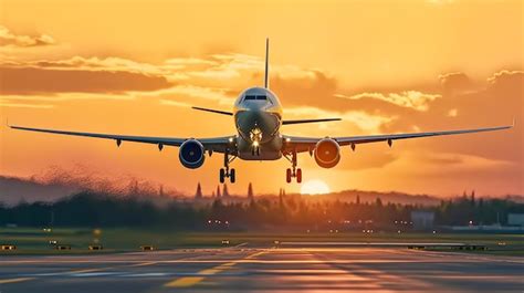 Premium AI Image | Airplane taking off at sunset scene