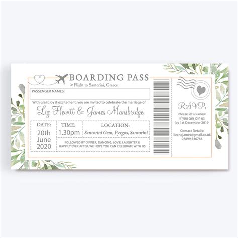 Greenery Boarding Pass Wedding Invitation from £0.90 each