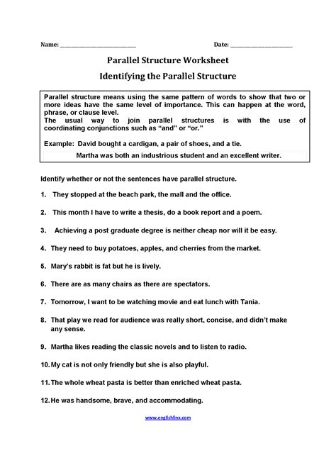 Parallel Structure Worksheets | Text structure worksheets, Subject and predicate worksheets ...