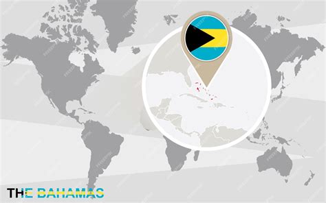 Premium Vector | World map with magnified the bahamas. the bahamas flag ...