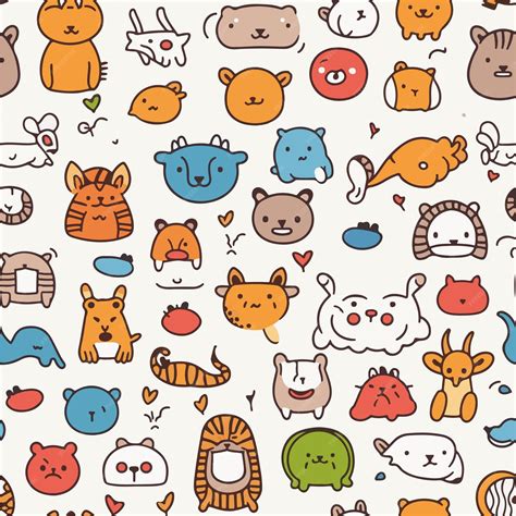 Premium Vector | Animal handdrawn doodle seamless pattern