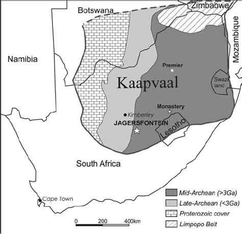 Location of the Jagersfontein kimberlite and other diamond deposits ...