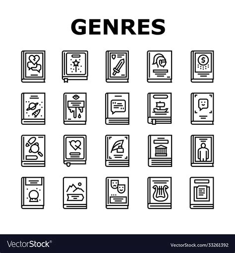 Literary genres books collection icons set Vector Image